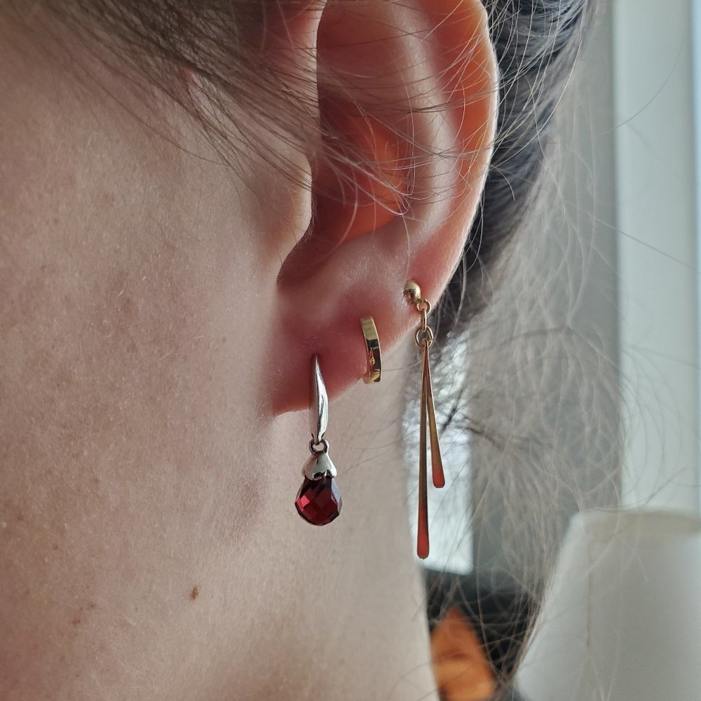 Faceted garnet drop/sterling silver earrings